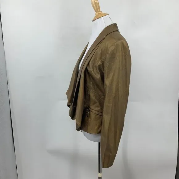 Cache Jacket Womens 0 Metallic Gold Open Front Waterfall Shoulder Pad Cropped - Picture 7 of 12